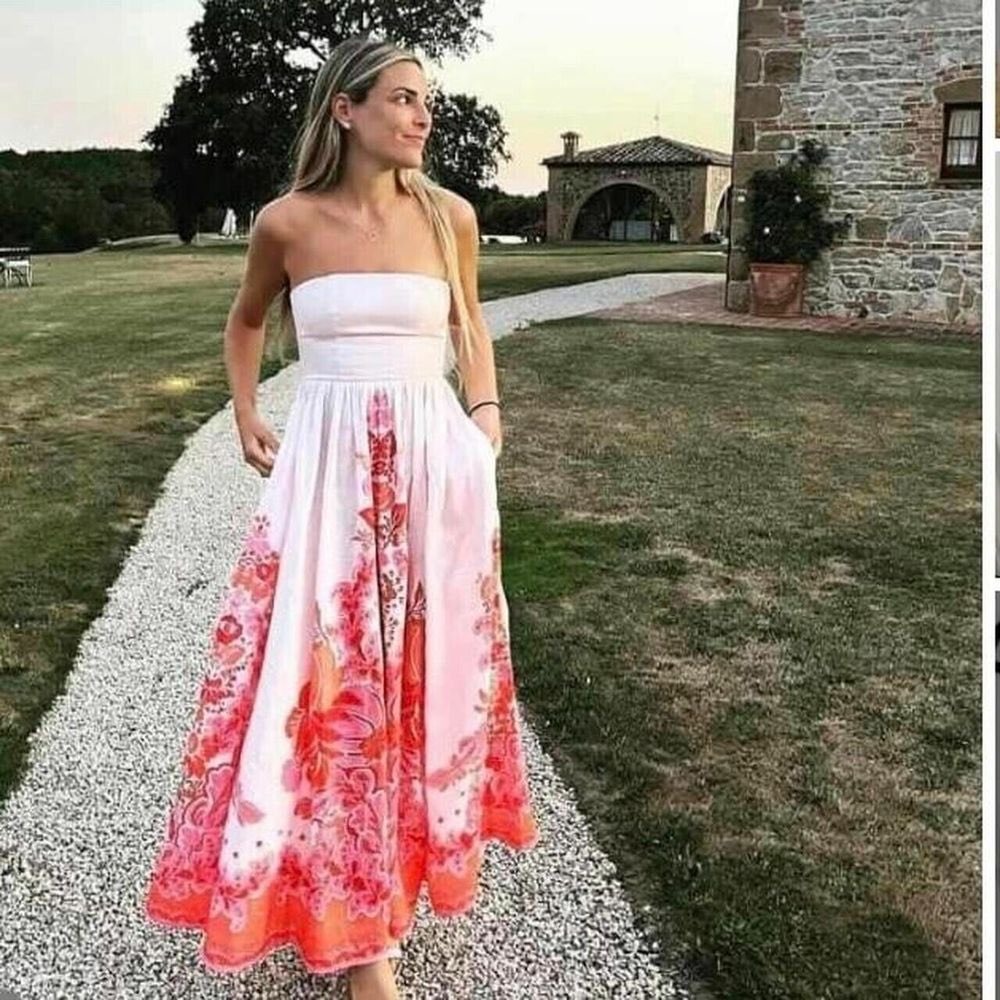 Zimmermann Violet Strapless Pink Linen Maxi Dress Belted Pockets AU 0 | US 4 - Picture 3 of 8